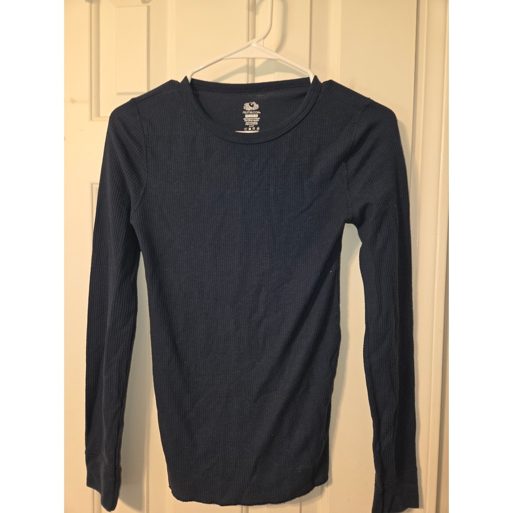 Fruit of the Loom Girls Thermal Shirt Navy Blue Waffle Knit Long Sleeve XXL 18